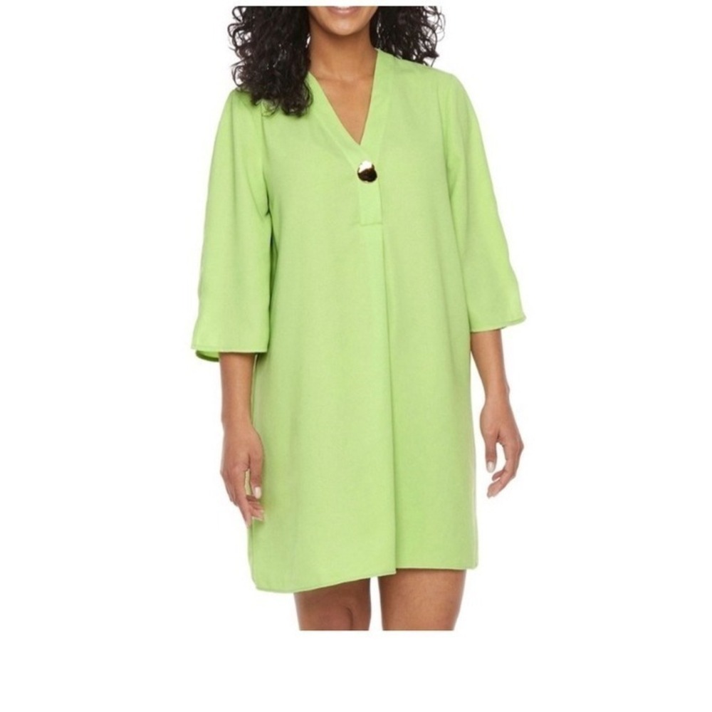 Worthington dress split V neckline single button closure 3/4 sleeves Size Medium